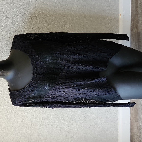 Free People Black Mesh Oversized Long Sleeve Top Size S - Picture 1 of 4